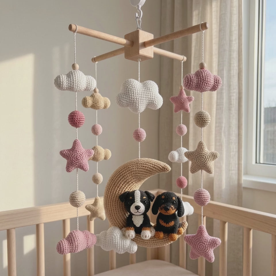 Crochet Dog Baby Mobile, Puppy Moon Crib Mobile