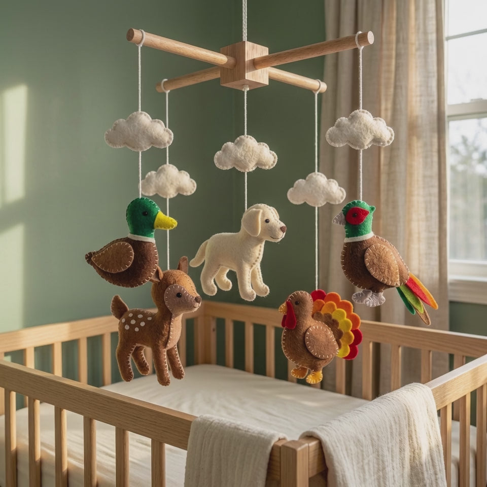 Handmade Felt Woodland Animal Baby Mobile – Hunting Nursery Crib Decor