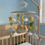 Felt Teddy Bear Baby Mobile, Moon Stars Clouds Leaves Nursery Crib Decor for Baby Boy Girl, Neutral Baby Shower Gift