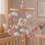 Pink Teddy Bear Felt Baby Mobile, Baby Shower Gift
