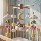 Crochet Teddy Bear Baby Mobile, Sleeping Bear on Cloud Crib Mobile
