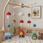 Handmade Crochet Camping Baby Mobile – Woodland Nursery Crib Decor