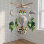 Handmade Felt Jungle Hot Air Balloon Baby Mobile – Tropical Animal Nursery Decor