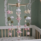 Crochet Bunny Ballerina Baby Mobile, Pink Rabbit Star Cloud Crib Decor, Ballet Nursery Hanging, Baby Shower Gift for Baby Girl Room