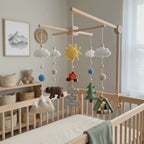 Crochet Camping Baby Mobile, Mountain Crib Mobile