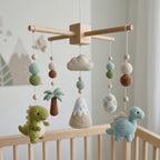 Handmade Crochet Dinosaur Baby Mobile – Prehistoric Nursery Crib Decor