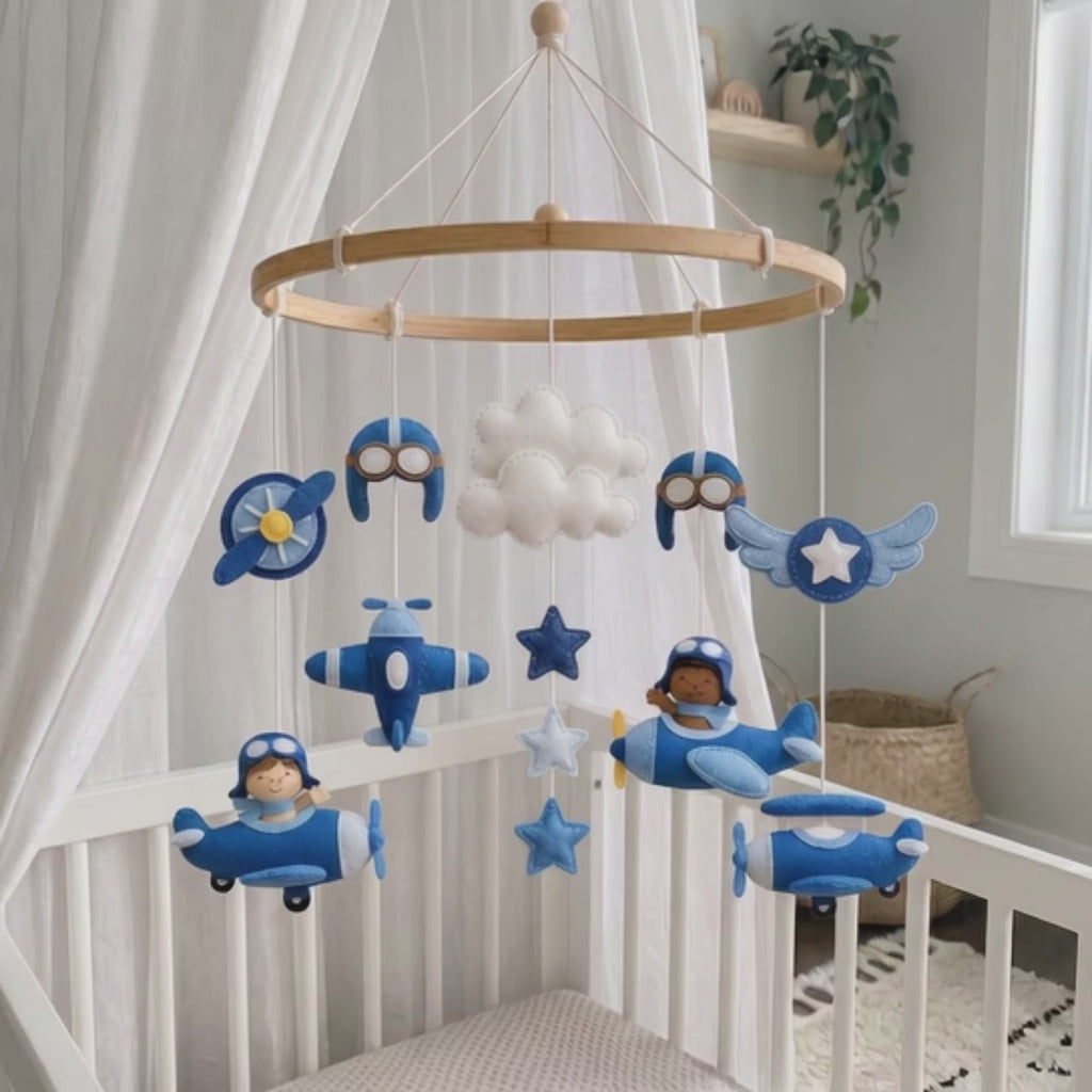 Felt Airplane Baby Mobile for Boy or Girl