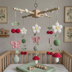 Crochet Garden Baby Mobile, Daisy Cherry Butterfly Mushroom Crib Mobile