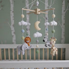 Crochet Safari Baby Mobile, Elephant Lion Zebra Giraffe Crib Decor, Moon Cloud Jungle Nursery, Baby Shower Gift for Boy or Girl Room Decor
