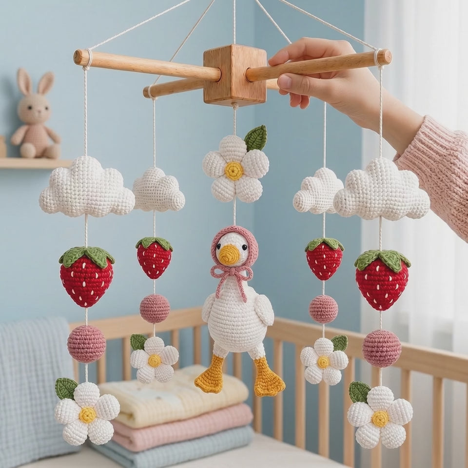 Crochet Strawberry Goose Baby Mobile