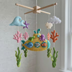 Handmade Felt Yellow Submarine Baby Mobile – Under the Sea Nursery Decor