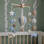 Airborne Dreams Crochet Baby Mobile, Handmade Hot Air Balloon Crib Hanging with Airplanes and Stars