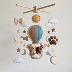 Handmade Felt Dog Hot Air Balloon Baby Mobile – Puppy Nursery Crib Decor