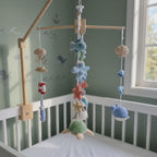 Coastal Discovery Crochet Baby Mobile, Handmade Sea Life Crib Hanging with Whale, Turtle and Seal