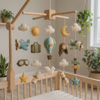 Felt Travel Baby Mobile with Airplane Hot Air Balloon Clouds Moon Stars and Pilot Theme Nursery Crib Decor Baby Shower Gift