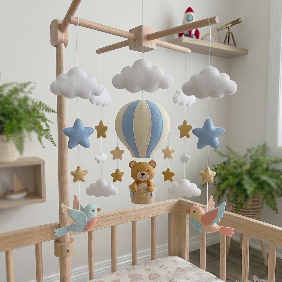 Felt Hot Air Balloon Teddy Bear Baby Mobile
