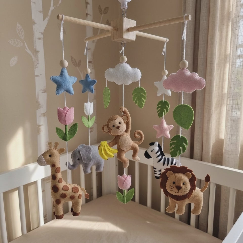 Handmade Felt Safari Baby Mobile – Jungle Nursery Crib Decor