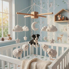 Crochet Border Collie Baby Mobile, Sheep Baby Crochet
