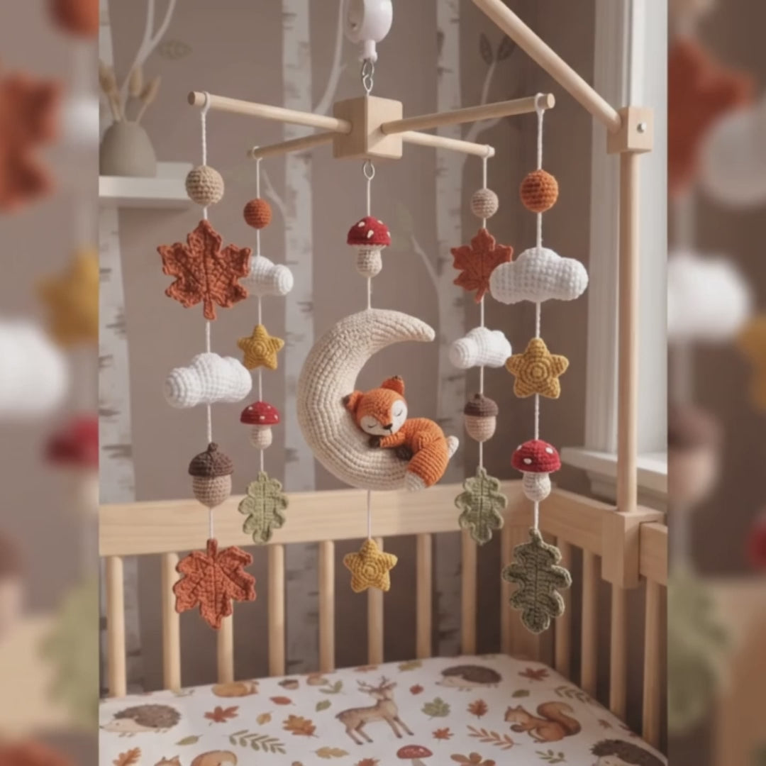 Sleeping Fox Crochet Baby Mobile - Nursery Decor