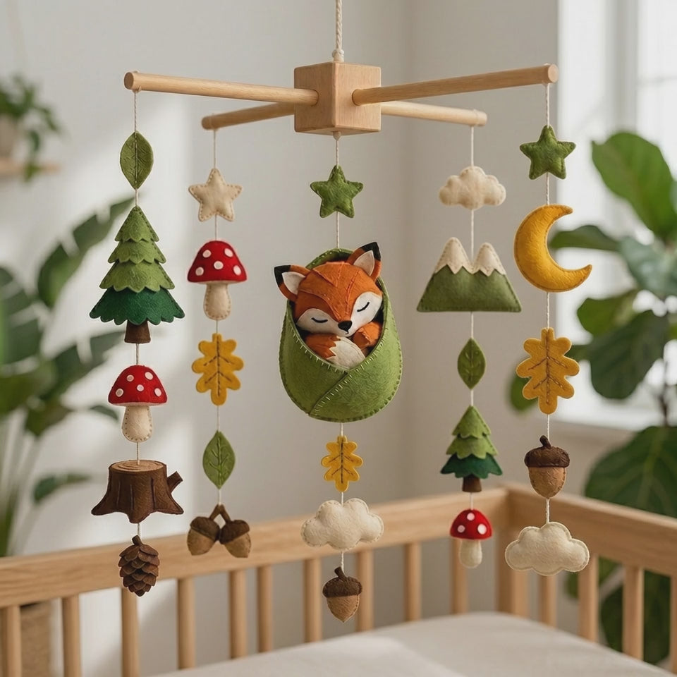 Felt Woodland Fox Baby Mobile with Forest Nursery Crib Decor
