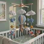 Crochet Teddy Bear Hot Air Balloon Baby Mobile, Cloud Star Bird Crib Decor, Adventure Nursery Hanging, Baby Shower Gift for Boy or Girl
