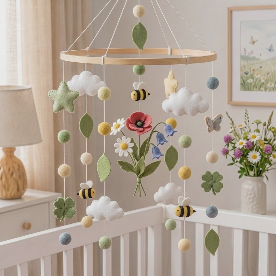 Handmade Felt Wildflower Meadow Baby Mobile