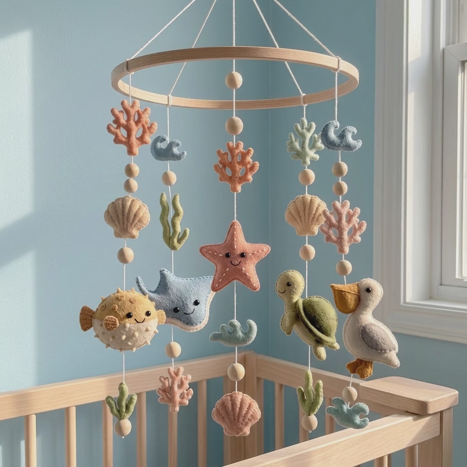 Ocean Animal Felt Baby Mobile, Choose 5 Sea Animals