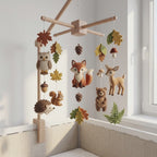 Felt Woodland Animals Baby Mobile, Fox Deer Bear Owl Squirrel Hedgehog