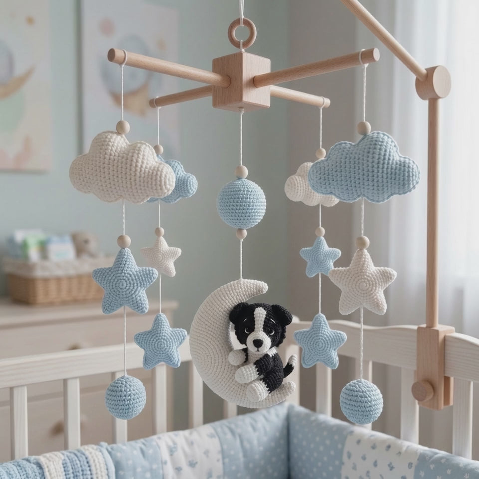 Personalized Dog Crochet Baby Mobile, Custom Color Nursery Decor