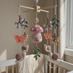 Crochet Mushroom Baby Mobile, Snail Butterfly Floral Crib Decor, Enchanted Garden Nursery, Handmade Baby Shower Gift for Baby Girl