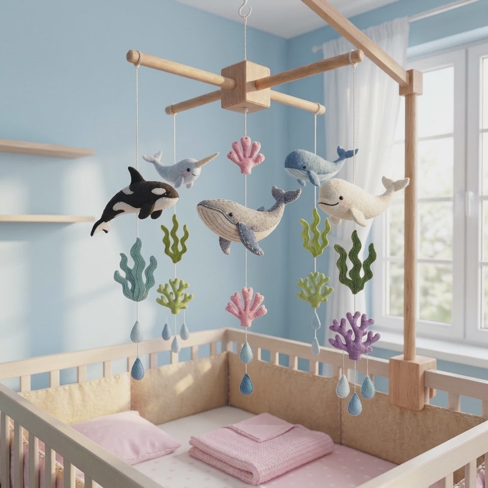 Felt Ocean Whale Baby Mobile, Nursery Decor