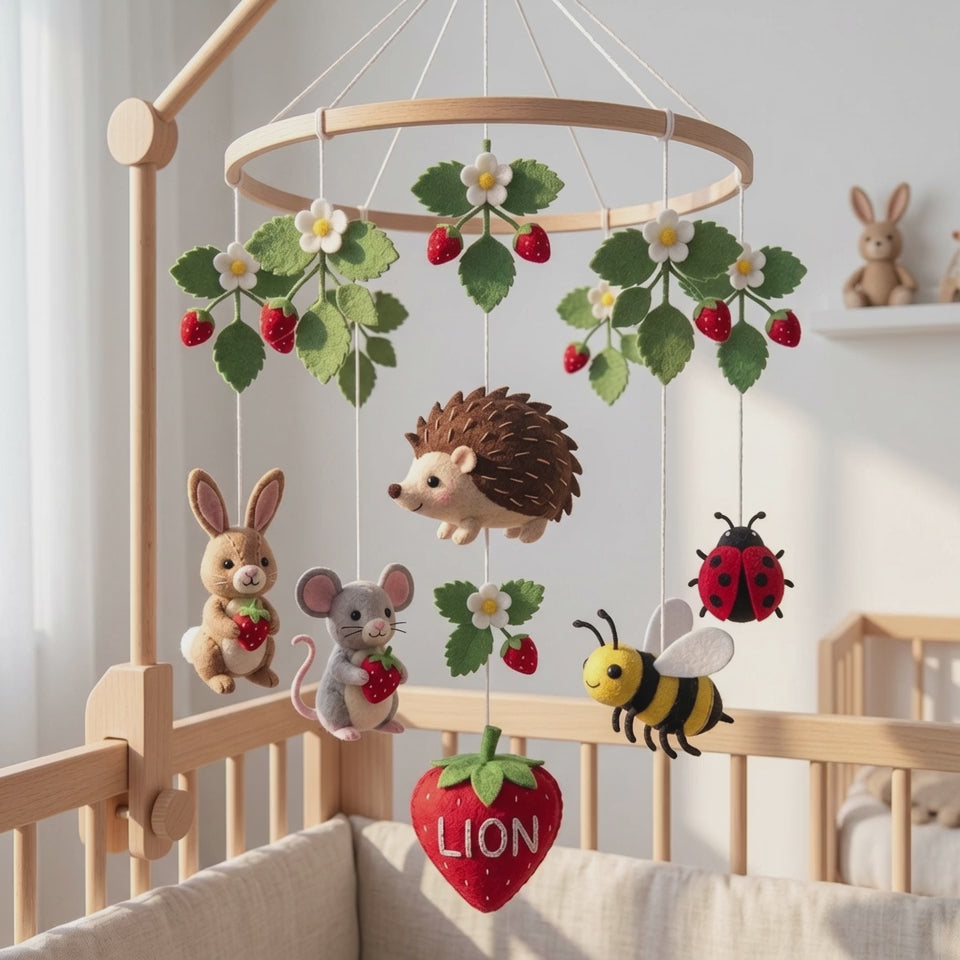 Personalized Felt Strawberry Garden Baby Mobile