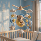Crochet Teddy Bear Baby Mobile, Sleeping Bear on Moon Crib Mobile