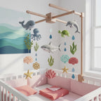 Felt Ocean Animals Baby Mobile, Whale Dolphin Shark Turtle Octopus Coral Reef Sea Life Nursery Crib Decor Baby Shower Gift for Baby