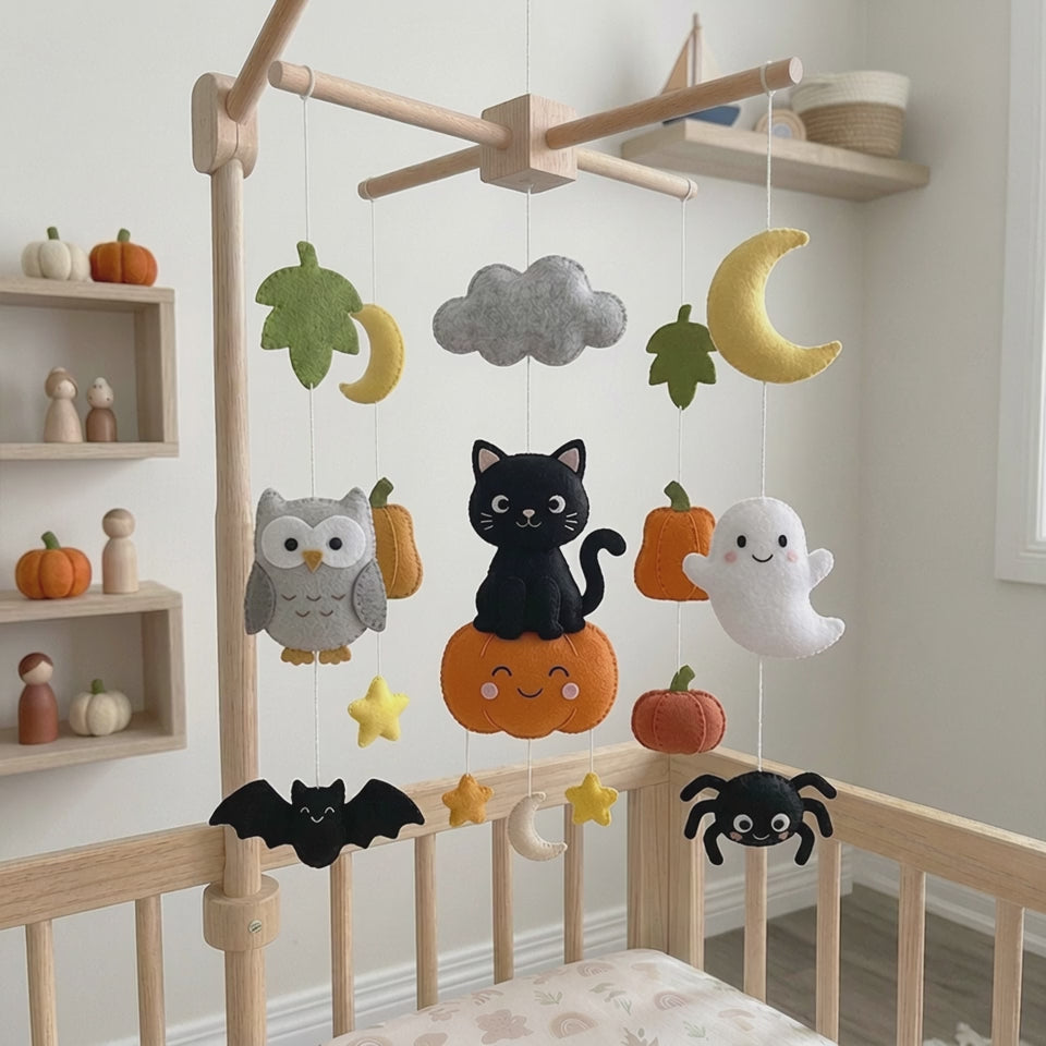 Felt Halloween Black Cat Baby Mobile