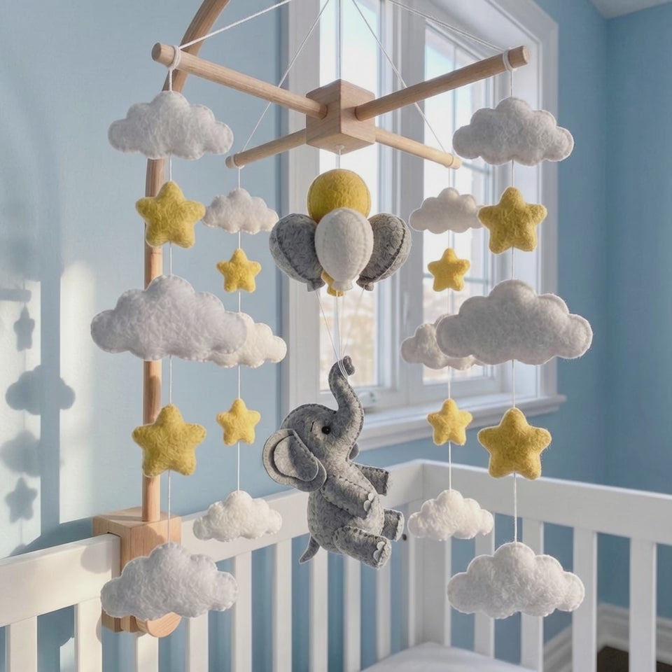 Elephant Felt Baby Mobile, Hot Air Balloon Crib Mobile