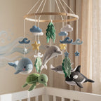 Handmade Felt Ocean Animal Baby Mobile – Whale, Dolphin, Turtle, Shark & Orca Nursery Decor