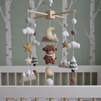 Winter Highland Cow Crochet Nursery Mobile, Snowy Mountain Crib Hanging with Pine Trees, Moon, Clouds and Stars
