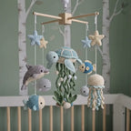 Crochet Ocean Baby Mobile, Sea Turtle Dolphin Jellyfish Fish Crib Decor, Under the Sea Nursery Hanging, Baby Shower Gift for Boy or Girl
