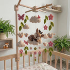 Felt Woodland Deer Baby Mobile, Birds Butterflies Flowers Leaves Clouds, Pink Forest Nursery Crib Decor, Baby Shower Gift