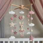Crochet Pink Bunny Baby Mobile - Handmade Nursery Decor