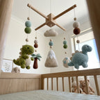 Handmade Crochet Dinosaur Baby Mobile – Prehistoric Nursery Crib Decor