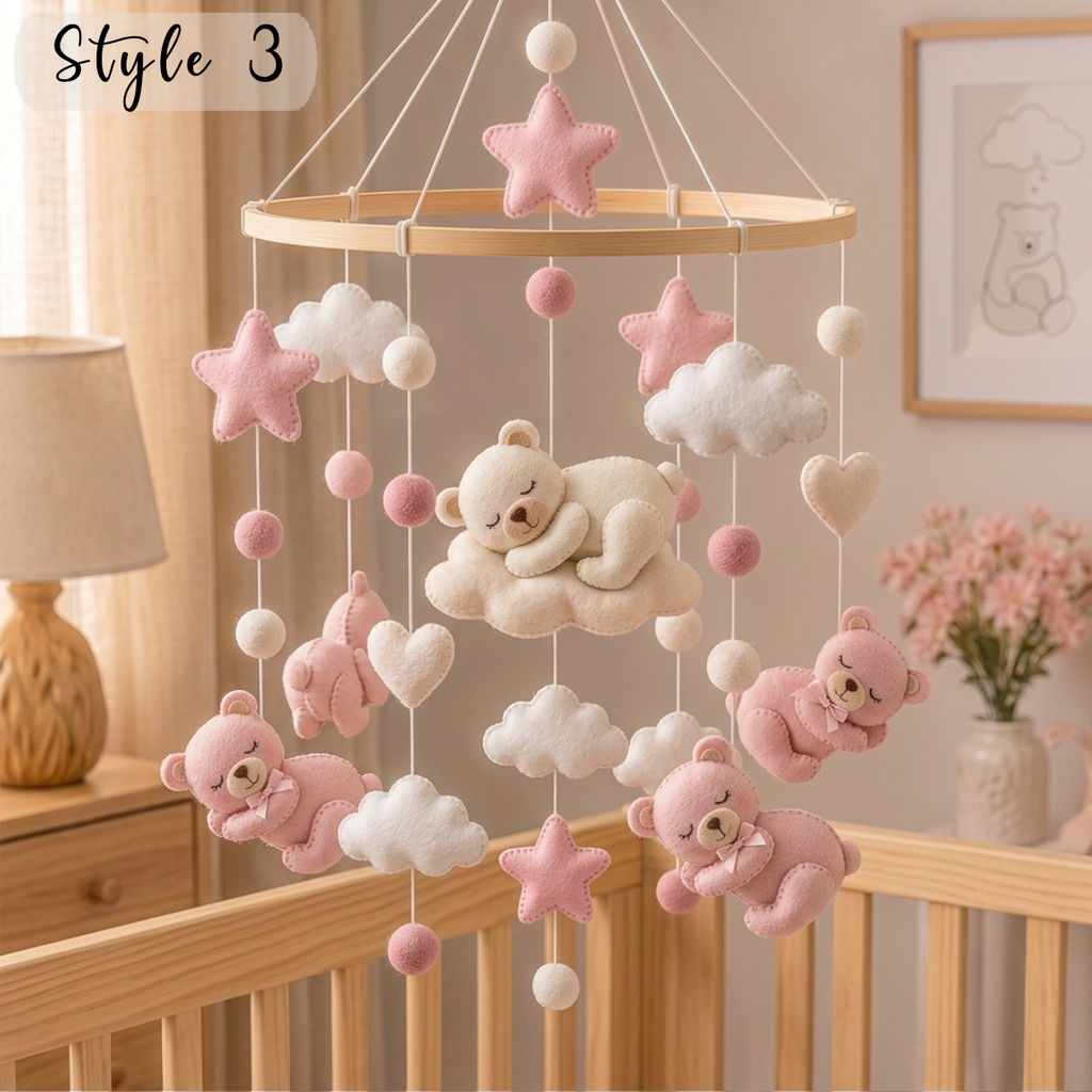 Pink Teddy Bear Felt Baby Mobile, Baby Shower Gift