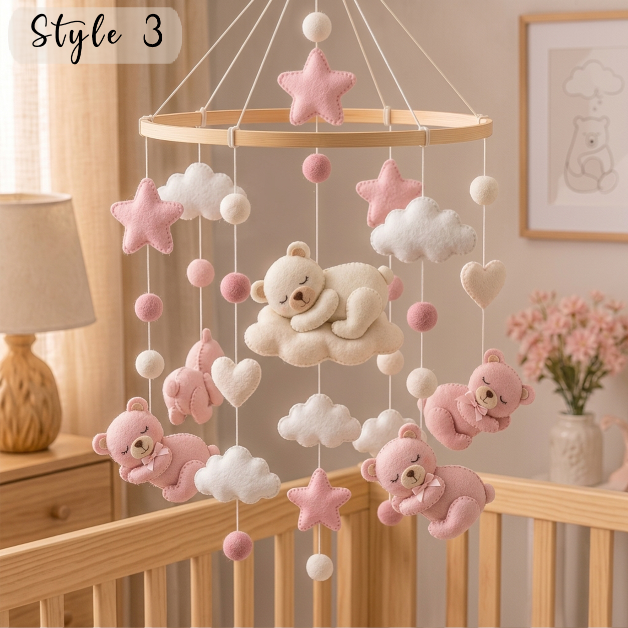 Teddy Bear Felt Baby Mobile, Baby Shower Gift For Boy