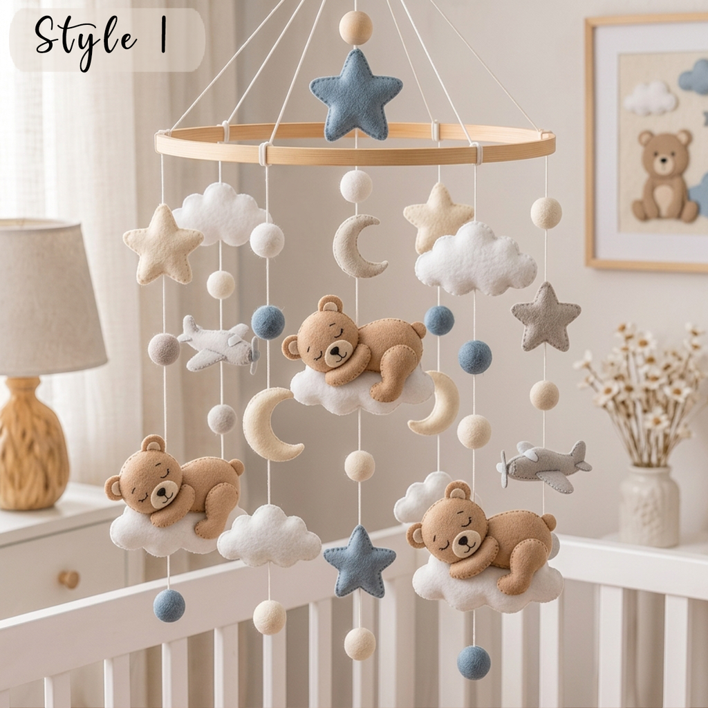 Pink Teddy Bear Felt Baby Mobile, Baby Shower Gift