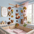 Felt Woodland Animals Baby Mobile, Fox Deer Bear Owl Squirrel Hedgehog