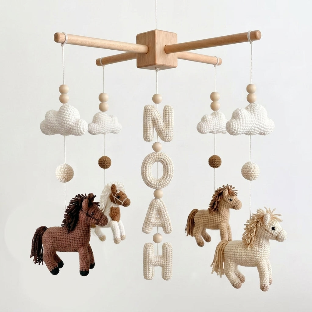 Custom Name Crochet Horse Baby Mobile