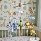 Savanna Friends Crochet Nursery Mobile, Handmade Amigurumi Crib Hanging with Tree, Clouds and Stars, Newborn Gift