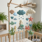 Felt Mermaid Baby Mobile, Ocean Nursery Crib Decor