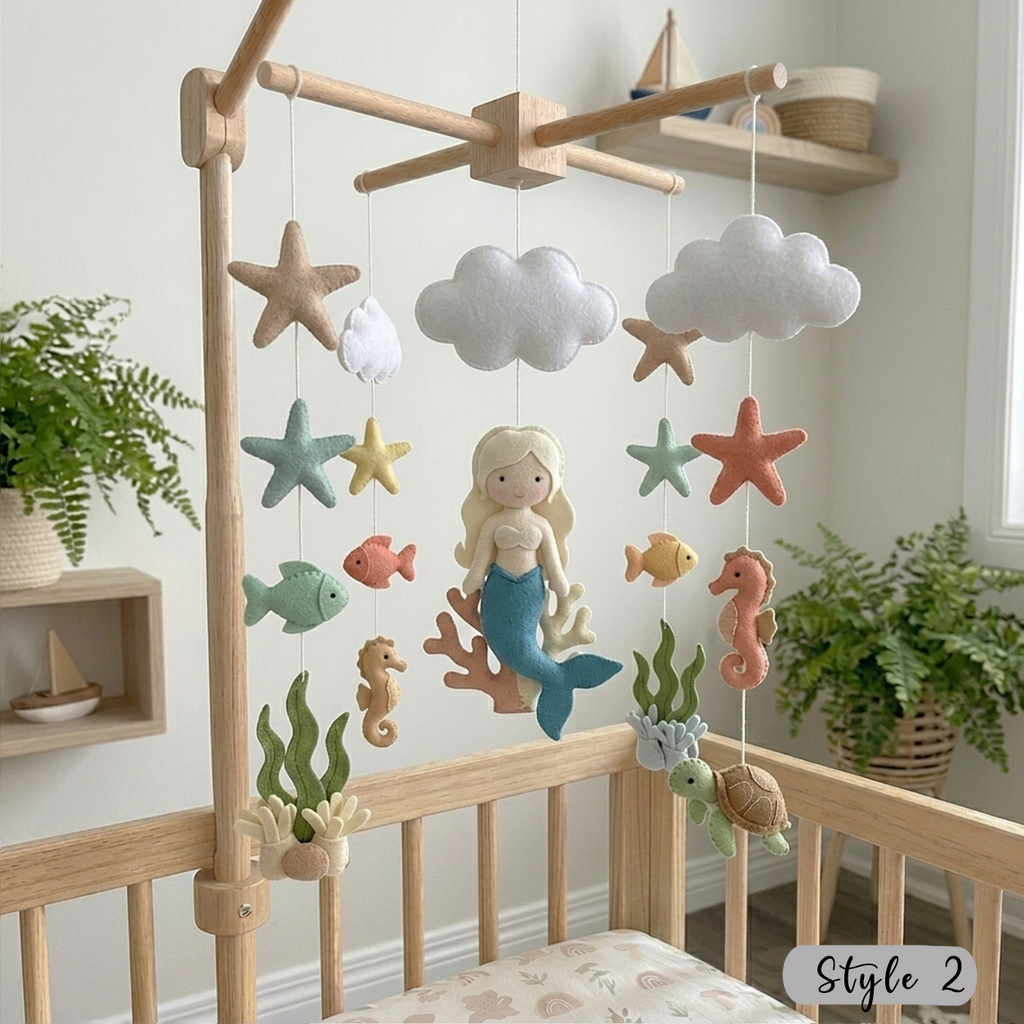 Felt Mermaid Baby Mobile, Ocean Nursery Crib Decor